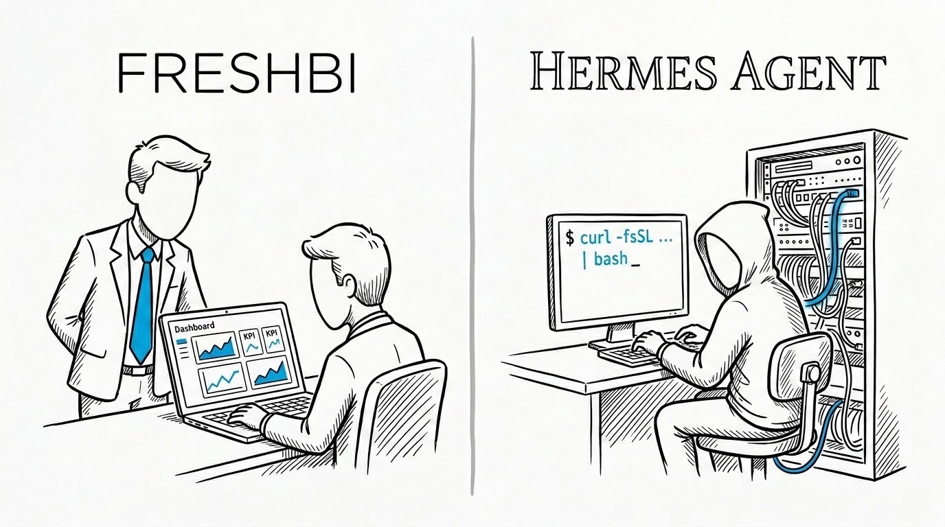 FreshBI vs Hermes Agent: Managed AI+BI Partner or DIY Open-Source Agent?